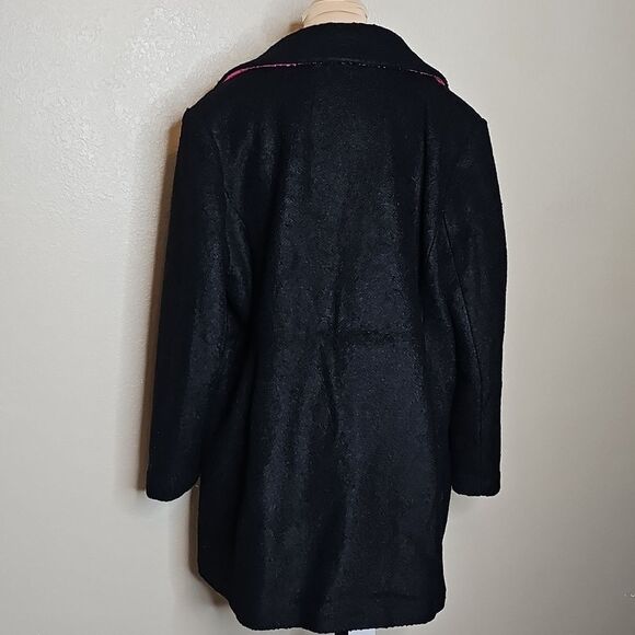 Kate Spade XXL Black Wool Blend Double Breasted Pea Coat With Bow Welt Pockets - Picture 4 of 11